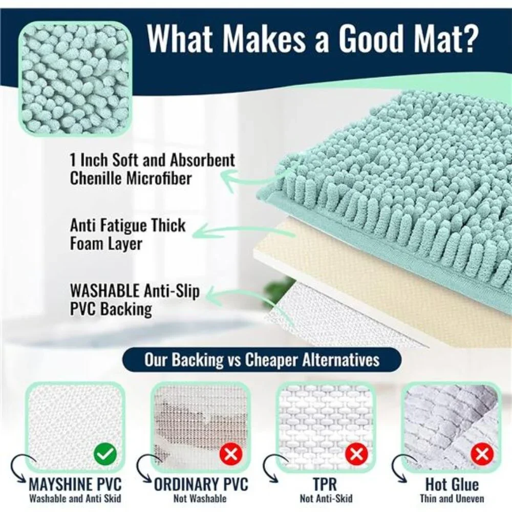 Plush Microfiber Long Runner - Non Slip Soft Bathroom Rug, Absorbent